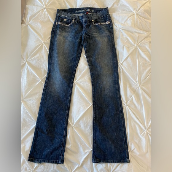 Guess Jeans with crystal embellishments, boot cut, slim fit. Sz 27 - Picture 1 of 9